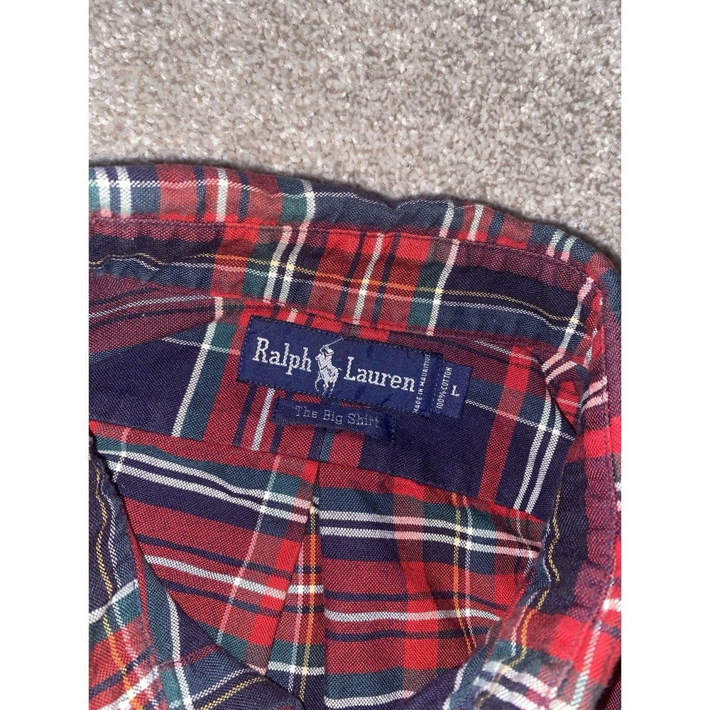 Polo Ralph Lauren Shirt Mens L Cotton Classic Fit Christmas Plaid Golf Logo - Picture 3 of 8